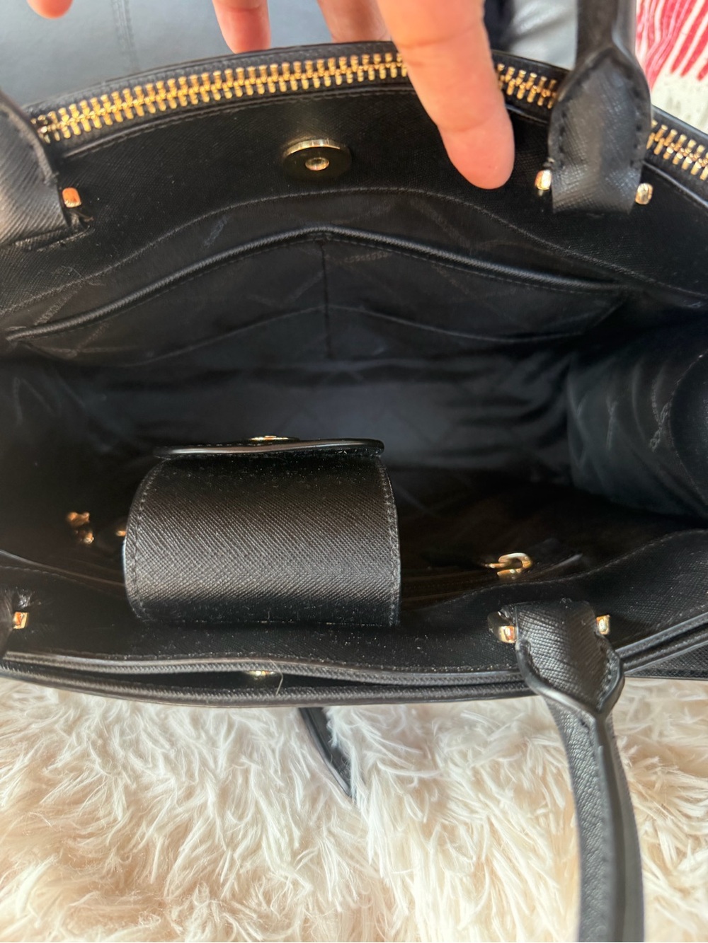 Michael Kors Black Leather Satchel with Gold Accents - Picture 6 of 10